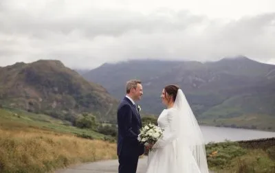 Jane & Matt in the Lake district on their wedding day